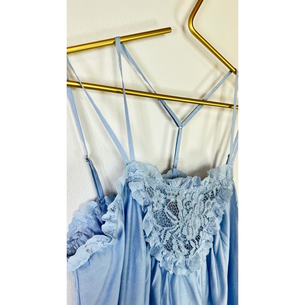 NWT Scoop Flowy Lace Tank Oversized S Blue Lace Trim Romantic Breezy Drape - Picture 4 of 12